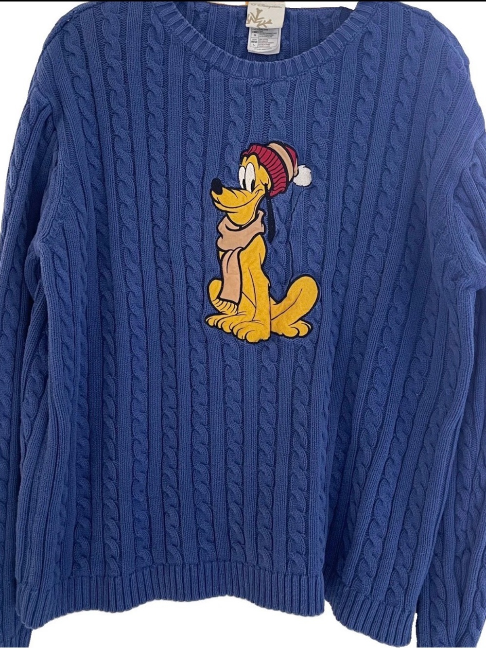 Vintage Disney Pluto Sweater Men’s Large Blue Crew Neck Pullover 90s